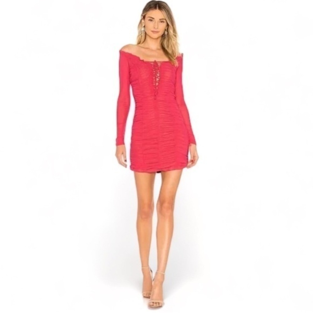 MAJORELLE Darling Ruched Party Cocktail Mini Dress in Hot Pink